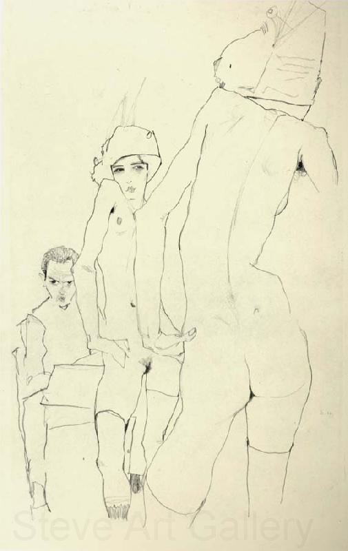 Egon Schiele Schiele Drawing a Nude Model before a Mirror Norge oil painting art